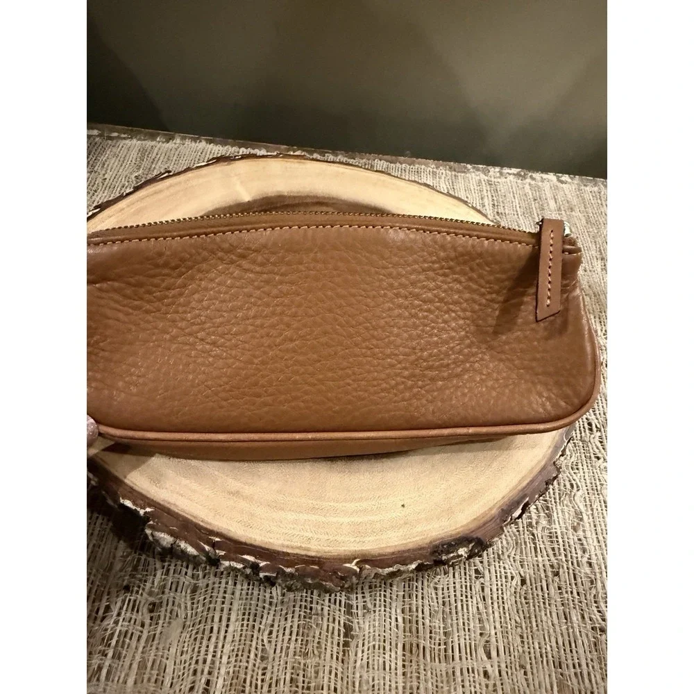 VTG Dooney Bourke‎ British Tan Leather Pencil Case Barrel  Cosmetic Bag Rare